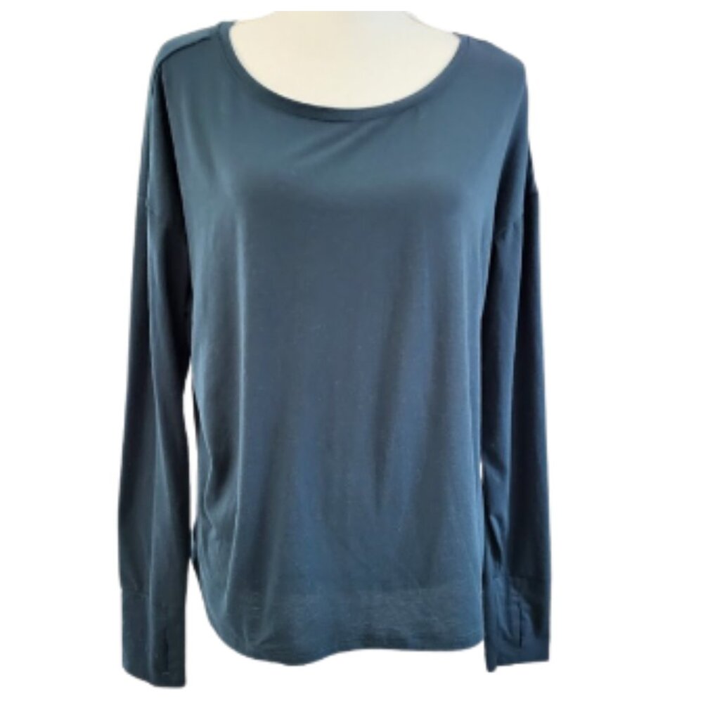 ATHLETA Teal Blue Green Long Sleeve Shirt With Thumb Hole - Women's L